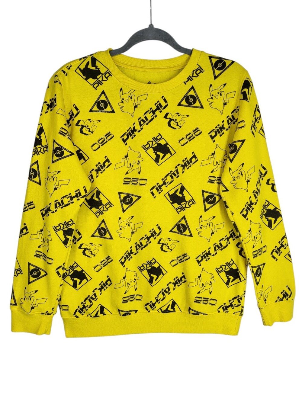 Pokemon Pikachu All Over Print SweatShirt Yellow Pullover Gamer Boys Size XL
